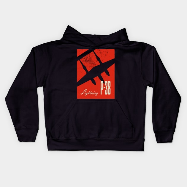 P-38 Lightning WW2 fighter aircraft Kids Hoodie by Jose Luiz Filho